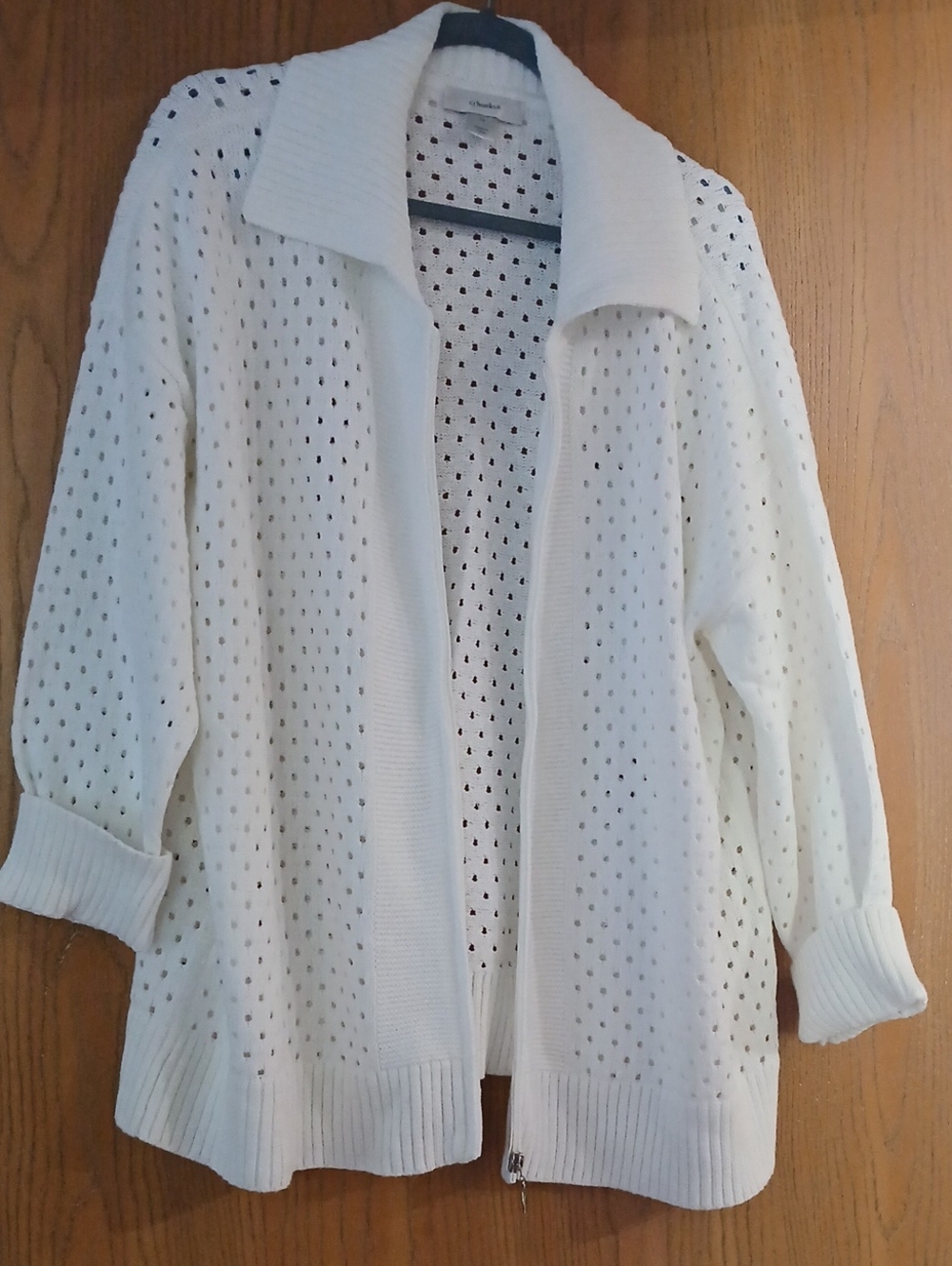 CJ Banks White Open-Weave Collared Cardigan